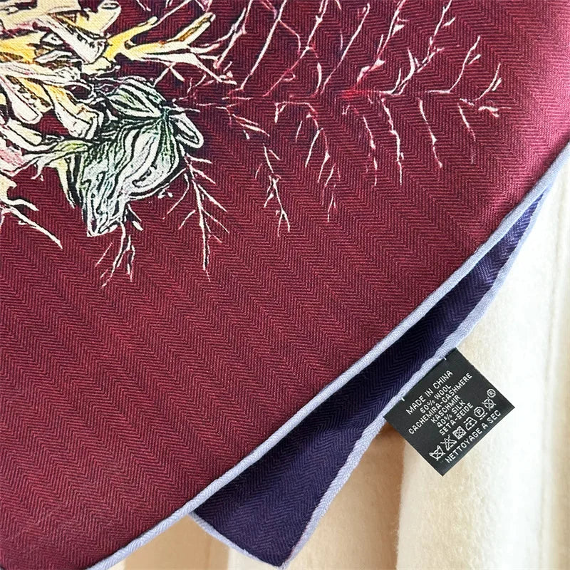 Winter Soft Scarf Double-Faced Printed Shawls Silk Wool Hand-rolled Edge Scarves Square Large Bandanas Shawls Christmas Gift