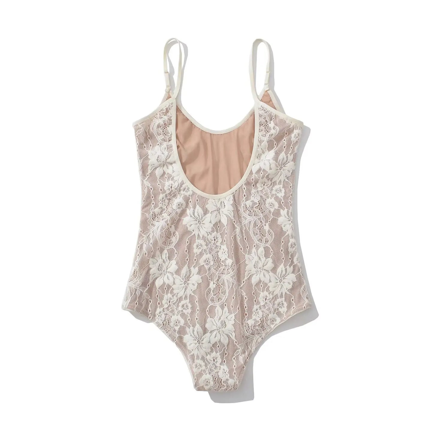 Sexy Sheer Lace Backless Spaghetti Strap Bodysuit with Lining – Slim Fit Tight Short Romper for Women