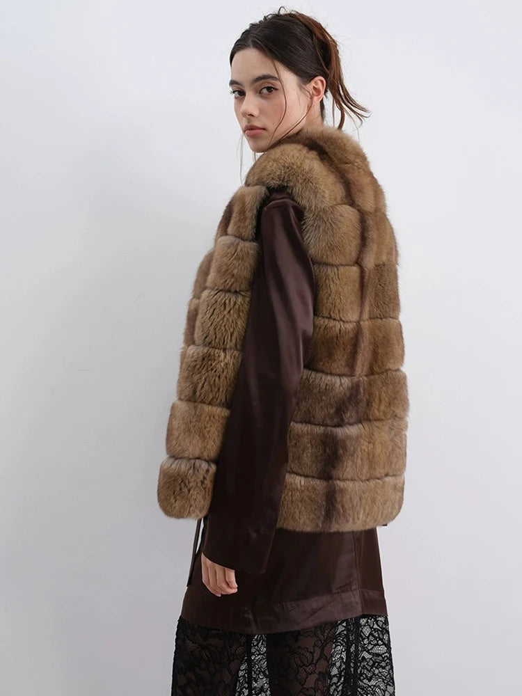 Women’s Luxury Natural Fox Fur Vest – Thick Real Fur Waistcoat for Autumn & Winter, Warm Elegant Outerwear