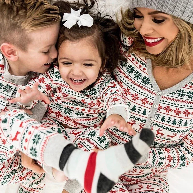 Christmas 2025 Family Matching Outfits Allover Print Mom Dad Kids 2 Pieces Pajamas Set Sleepwear Baby Romper Xmas Look Pyjamas - HER SHOP
