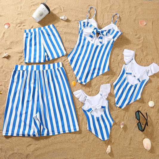 Family Swimsuit Mother Daughter Swimwear Father Son Swim Shorts 2023 Summer Striped Mom And Daughter Bikini Suit Matching Outfit - HER SHOP