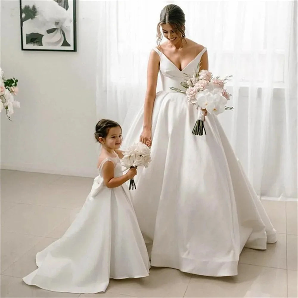 Tulle Long Flower Girl Party Dress