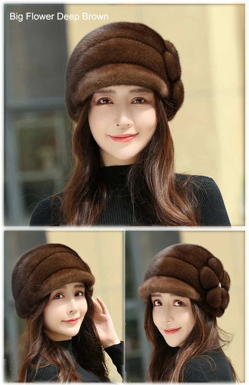 Russian Fur Hat Winter Warm Natural Mink Fur Hats for Women Classic Luxury Caps Earflap Christmas Hat Luxury Lady Real Mink Hat