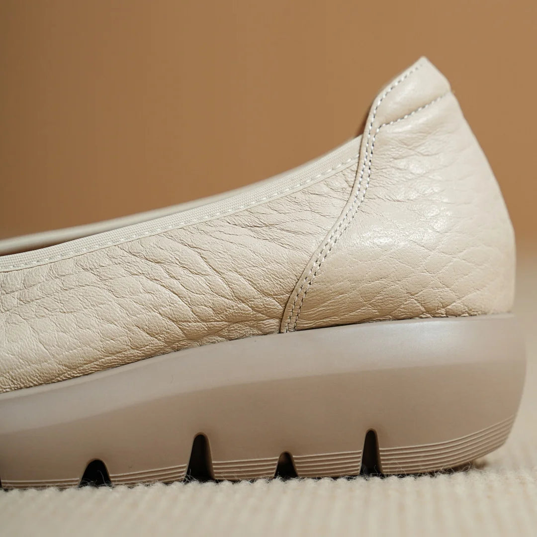 Women’s Sheepskin Slip-On Loafers – Round Toe Thick Sole Platform Flats for Everyday Comfort