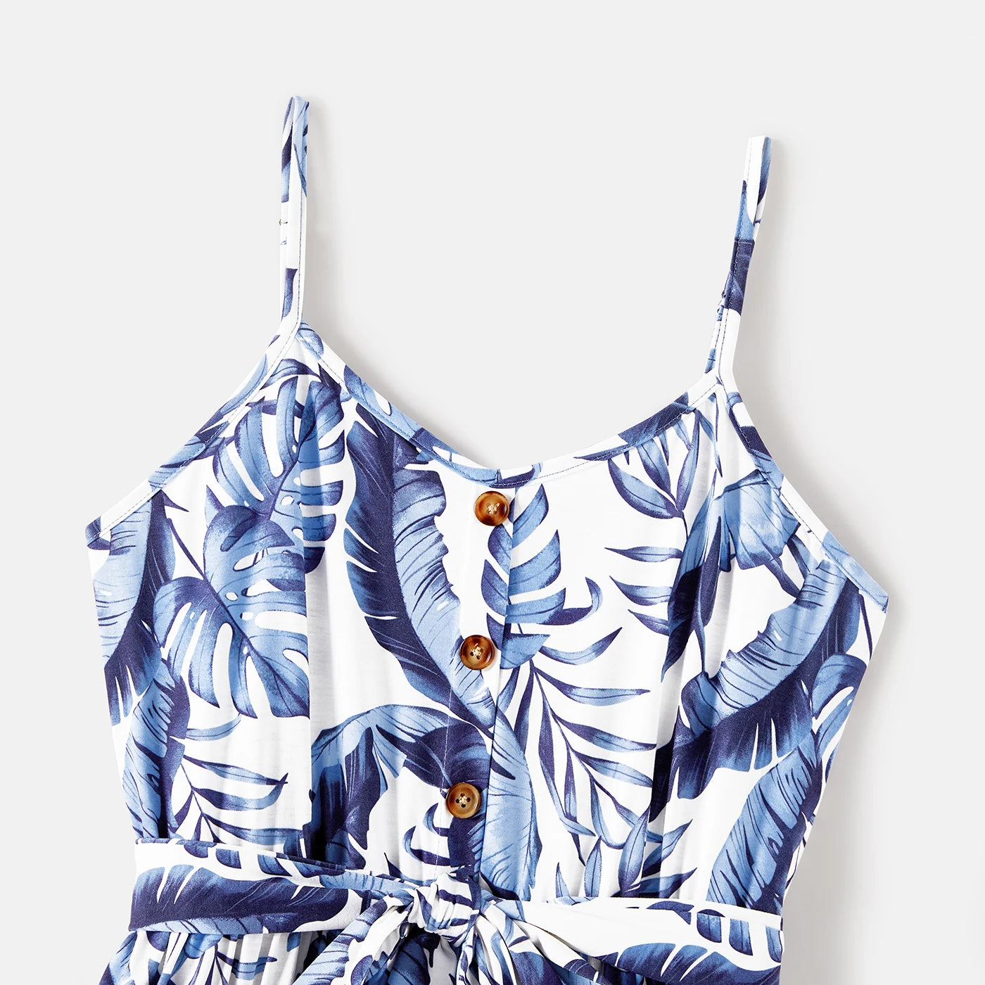 PatPat Family Matching Outfits Naia Blue Floral Tee Button Ruffle Hem Strap Dress