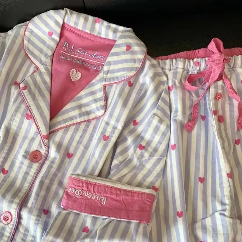 Women’s Cotton Cartoon Pajama Set – Long Sleeve Ankle-Length Pants Autumn Winter Homewear