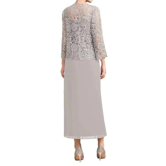 3/4 Sleeves Lace Applique Wedding Guest Dresses Vestido De Festa Longo Chiffon Mother Of The Bride Dress - HER SHOP