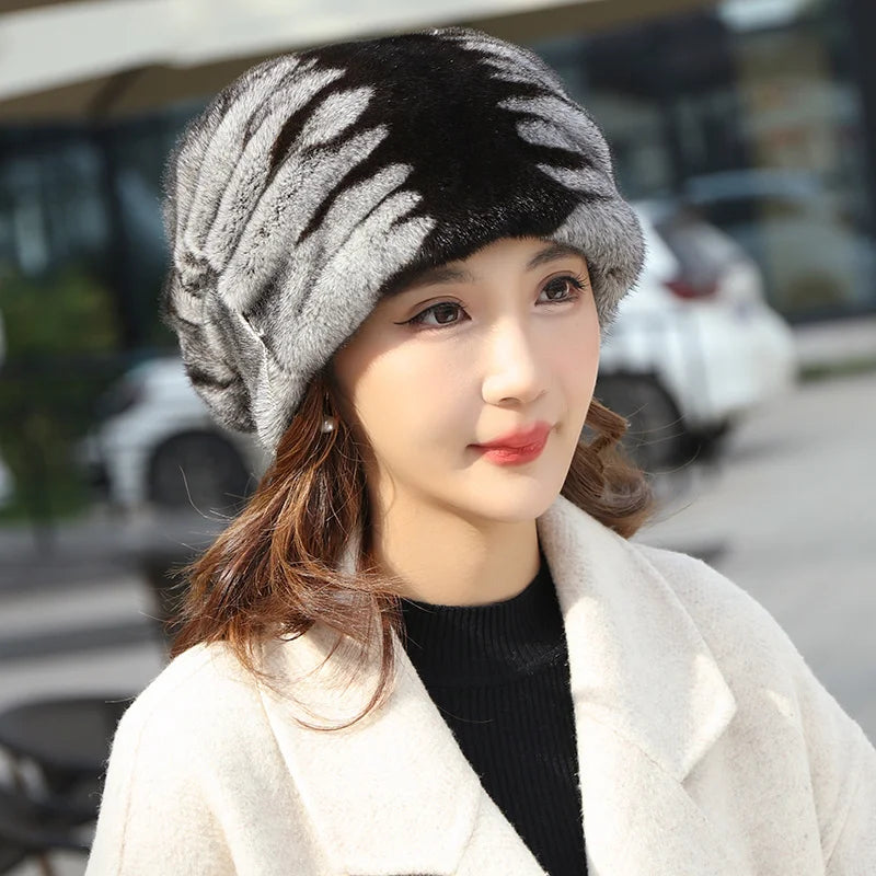 Whole Real Mink Fur Hat For Women's Caps Luxury Fashion Brand Real Fur Cap Christmas Hat Warm In Russian Winter Lady Fur Hat