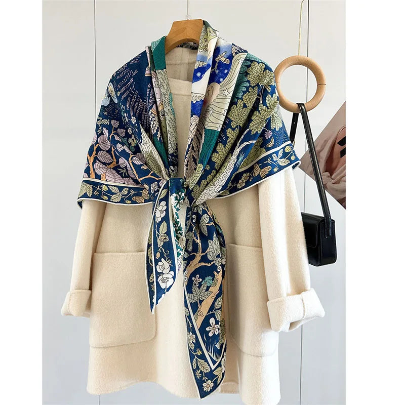 Large Square Wool Scarves Wraps Shawl for Winter Keep Warm 130x130cm