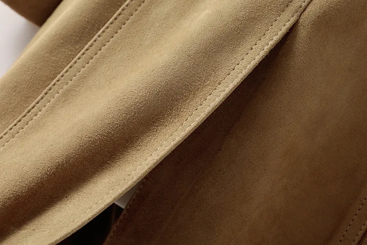 Natural Leather Women's Jacket Autumn Winter Khaki/Black Double Breasted Classic British Style Slim Sheepskin Long Trench Coat