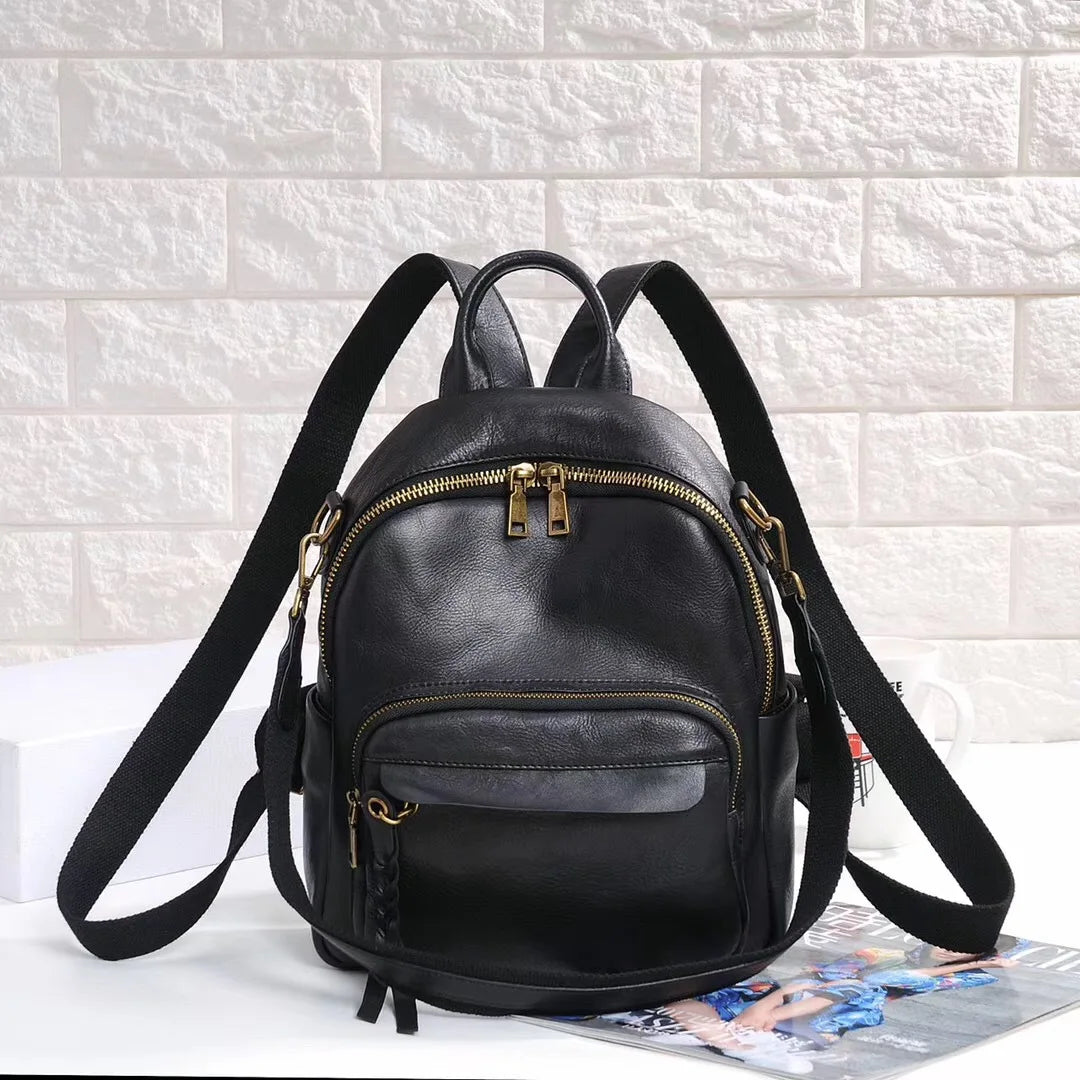 Highend Vintage A4 Coffee Yellow Brown Black Full Grain Genuine Leather Women Backpack Cowhide Girl Travel Bag