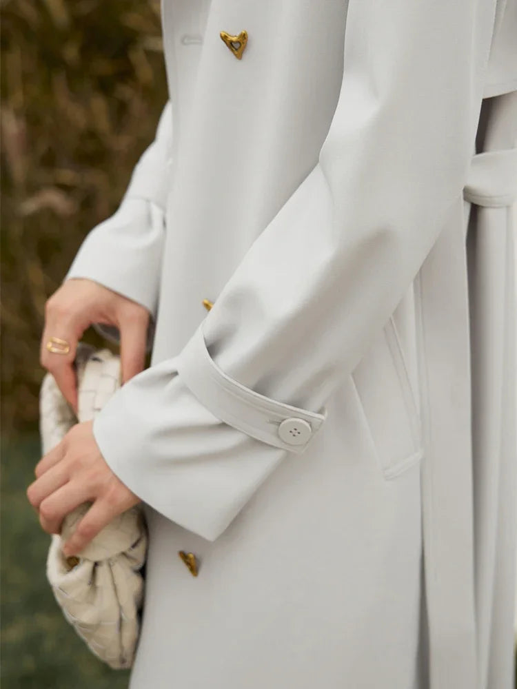 Minimalist French Trench Coat for Women – Spring Elegant Belted Jacket, Loose Fit, Solid Color, Commuter Casual Style