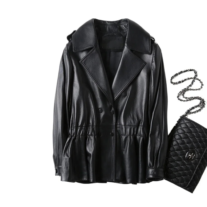 Top Layer Sheepskin Spring AutumnKorean Style Suit Collar Short Women's Genuine Leather Jacket Женская Кожаная Куртка - HER SHOP
