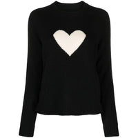 Women's Black Slim Fit Cashmere Sweater - Long Sleeve Love Pattern Knitwear Pullover, Casual Fashion