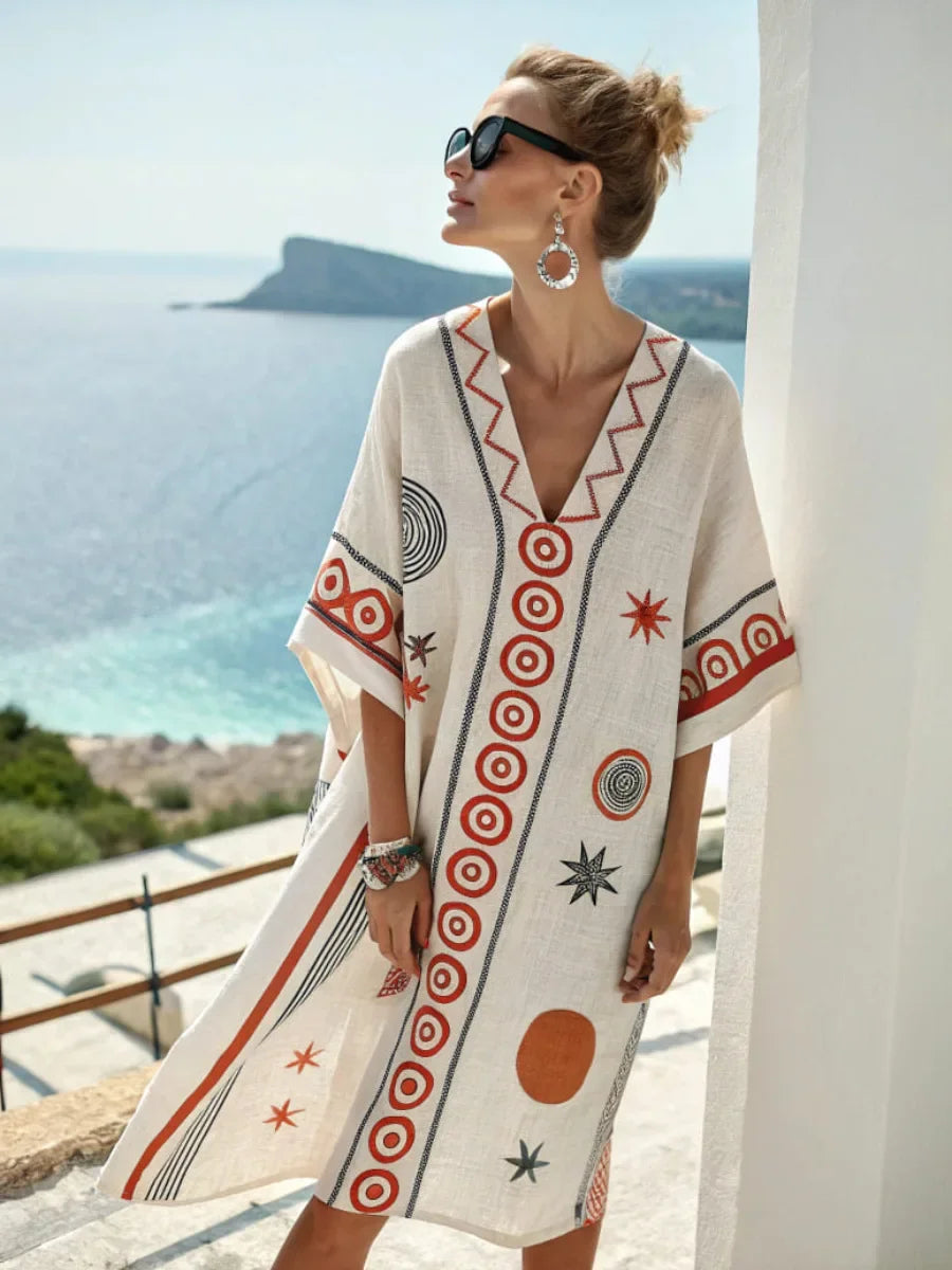 Vintage Striped Sexy V-Neck Summer Dress – Women's Short Sleeve Beach & Vacation Style