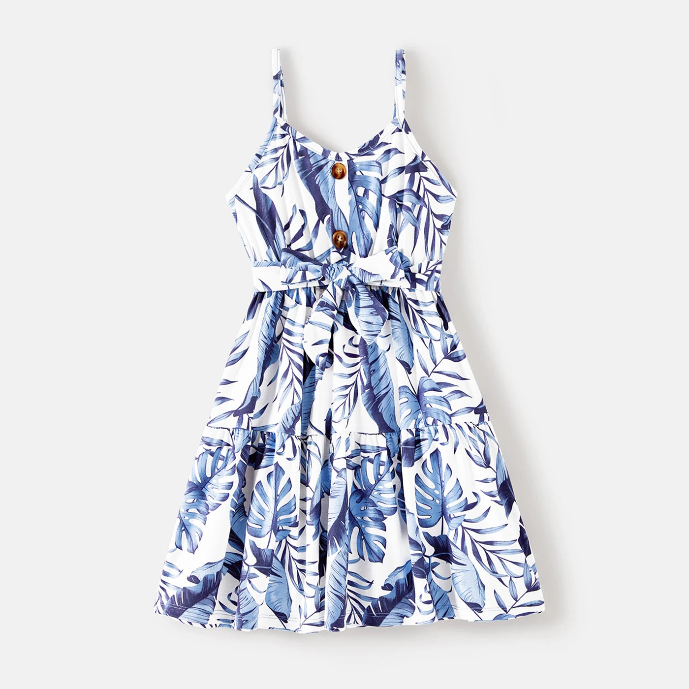 PatPat Family Matching Outfits Naia Blue Floral Tee Button Ruffle Hem Strap Dress