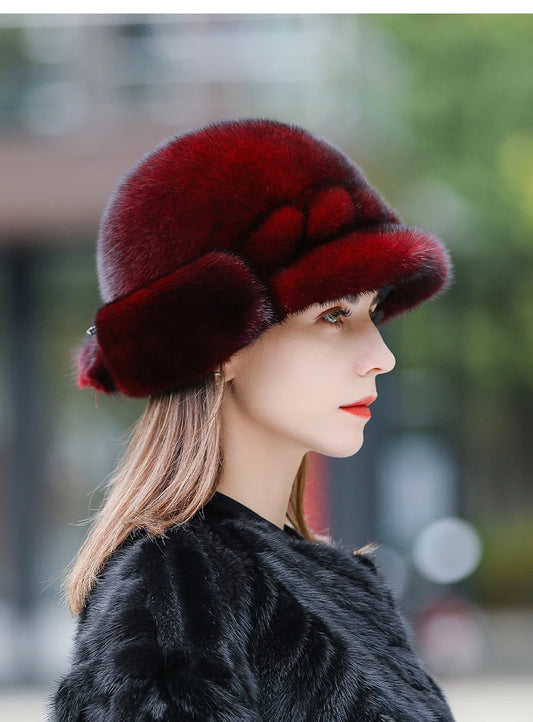 Real Mink Fur Hat for Women – Winter Thickened Whole Mink Fur Fisherman Hat with Ear Protection - HER SHOP