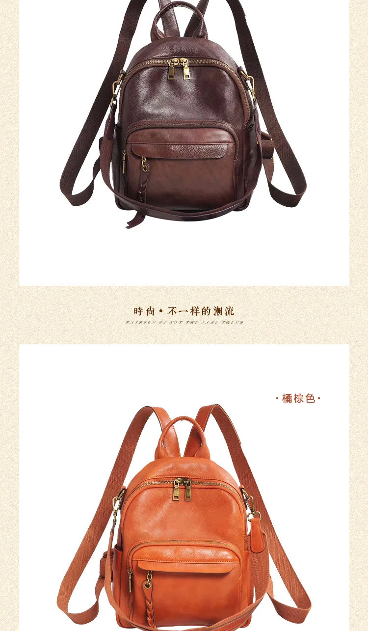 Highend Vintage A4 Coffee Yellow Brown Black Full Grain Genuine Leather Women Backpack Cowhide Girl Travel Bag