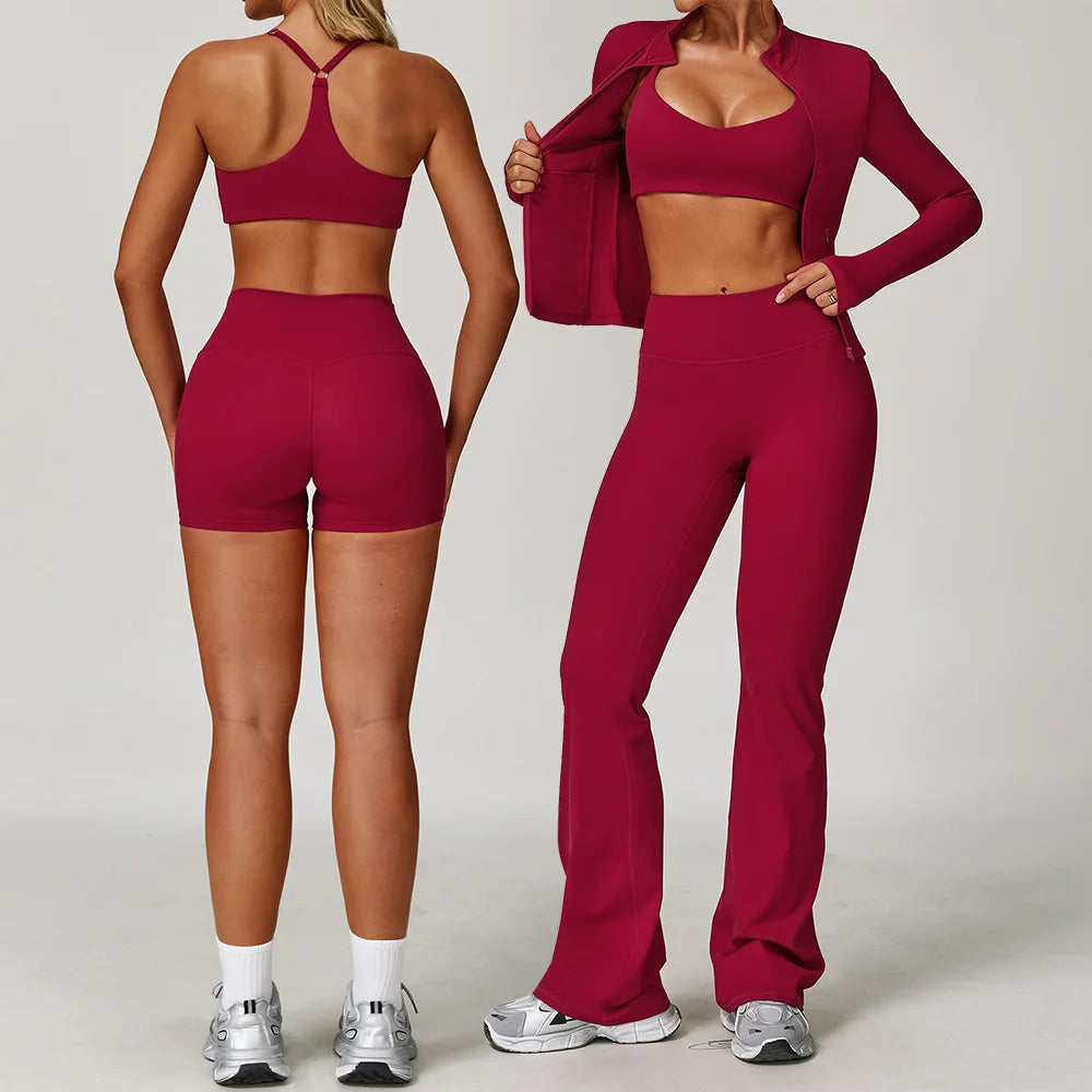 3 Pieces Sports Set Slim Fit Quick Dry Yoga Workout Jacket Breathable Casual Top High Waisted Push Up Fitness Clothes Female