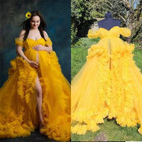 Ruffled Tulle Maternity Dress for Photoshoot - Puffy Mesh Sweetheart, Short Sleeves, Custom Made Prom Gown