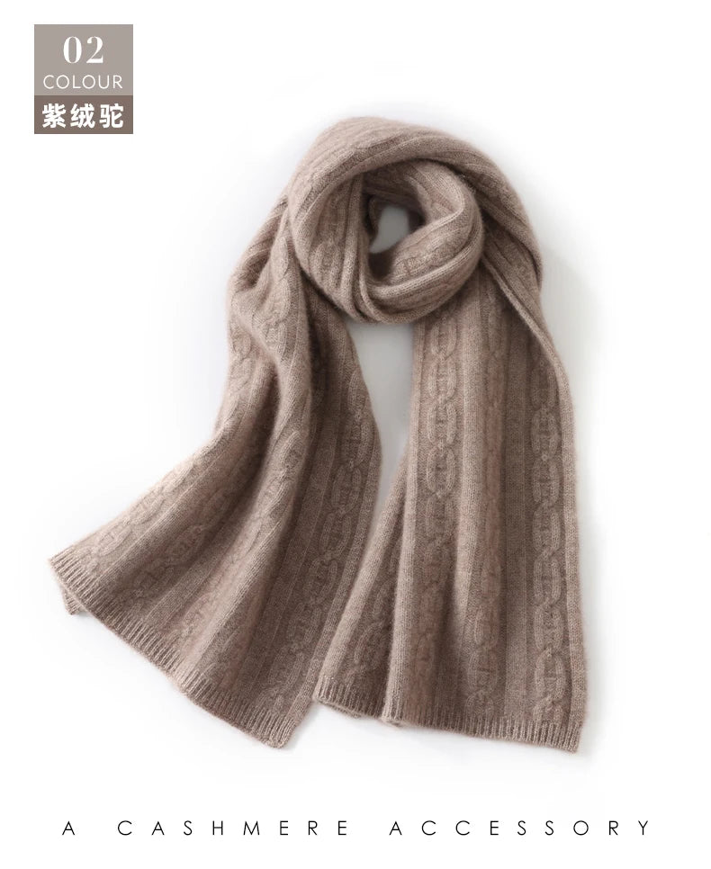100% Cashmere Autumn Winter Three-Ply Twist Pattern Unisex Scarf Neck Warmer Shawl Cold-Proof Thickened Neck Gaiter
