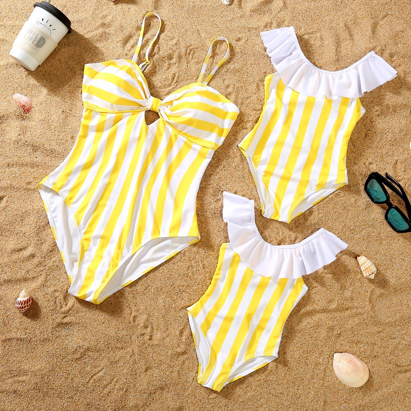 Family Swimsuit Mother Daughter Swimwear Father Son Swim Shorts 2023 Summer Striped Mom And Daughter Bikini Suit Matching Outfit