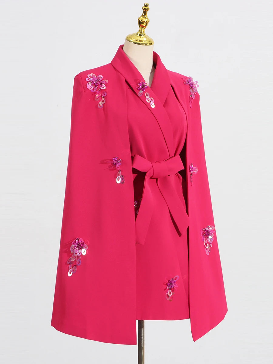 Luxury Patchwork Sequined Women’s Coat – Lapel Open-Stitch Slim Fit Fashion Outerwear