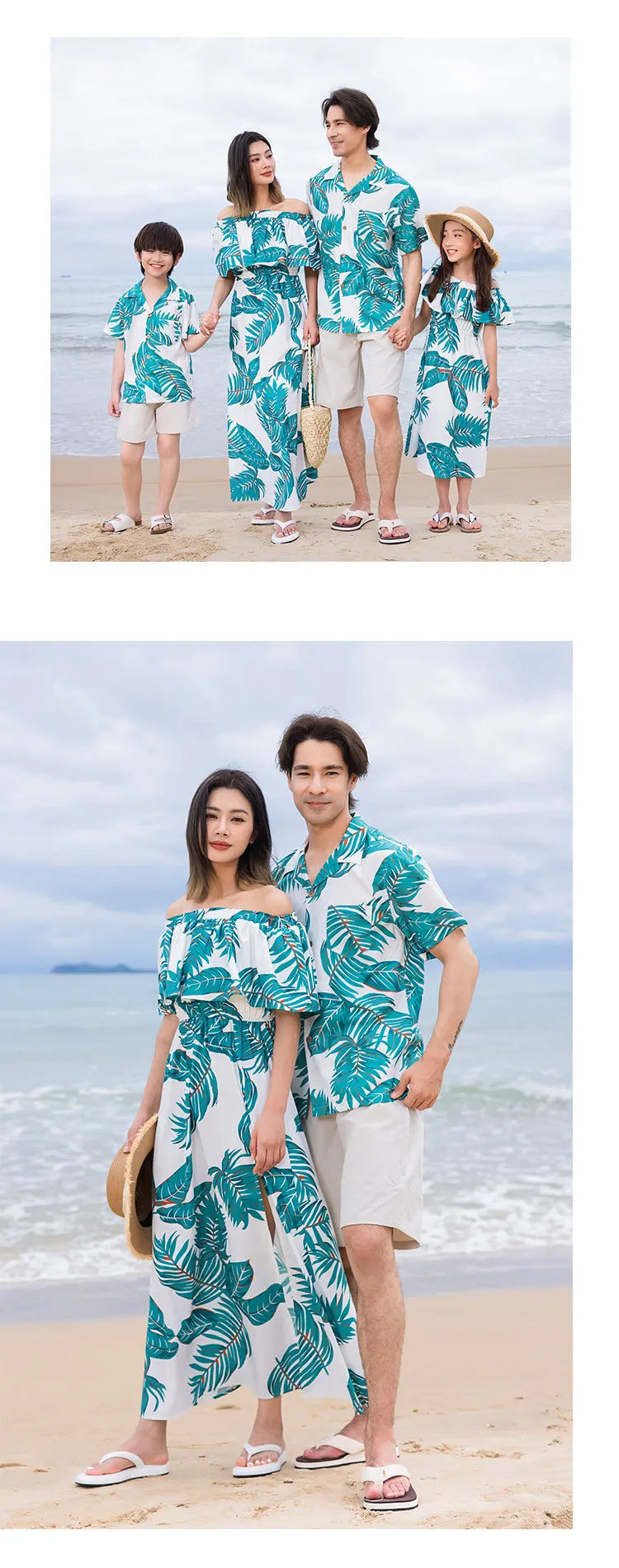 Beach Ware Clothes for Family Shirts Set Vacation Long Mother and Daughter Blue Dress for The Sea Resorts Look Father Son Outfit