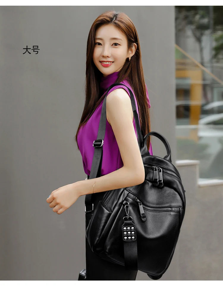 Genuine Leather Women's Backpack Fashion and Elegant Bag Soft Leather Solid Backpack Zipper Comfortable Bag For Ladies Designer