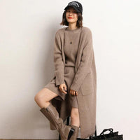 Autumn/Winter Women's 100% Cashmere Thickened V-Neck Cardigan Sweater – Loose, Long, and Stylish Solid Coat