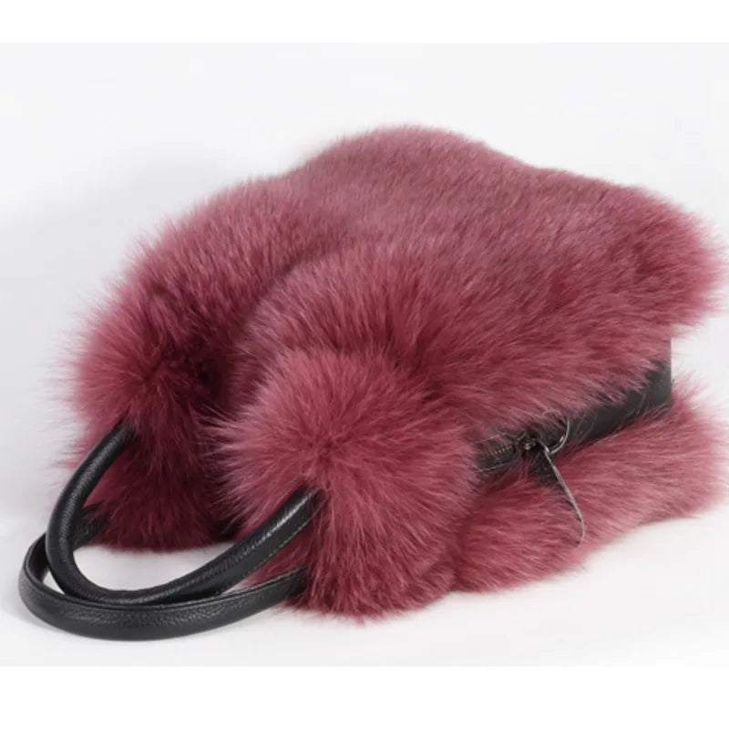 Real Fox Fur Bag Women Fashion Crossbody Bags Natural Fox Fur Chain Shoulder Bag Ladies Silver Fox Fur Clutch Bags Party Bag