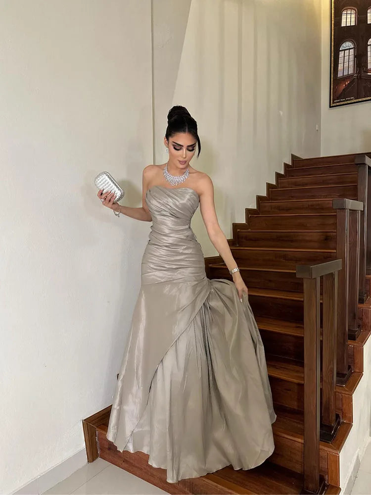 Elegant Mermaid Evening Dress | Strapless Floor-Length Formal Party & Prom Gown | Custom Made for Women