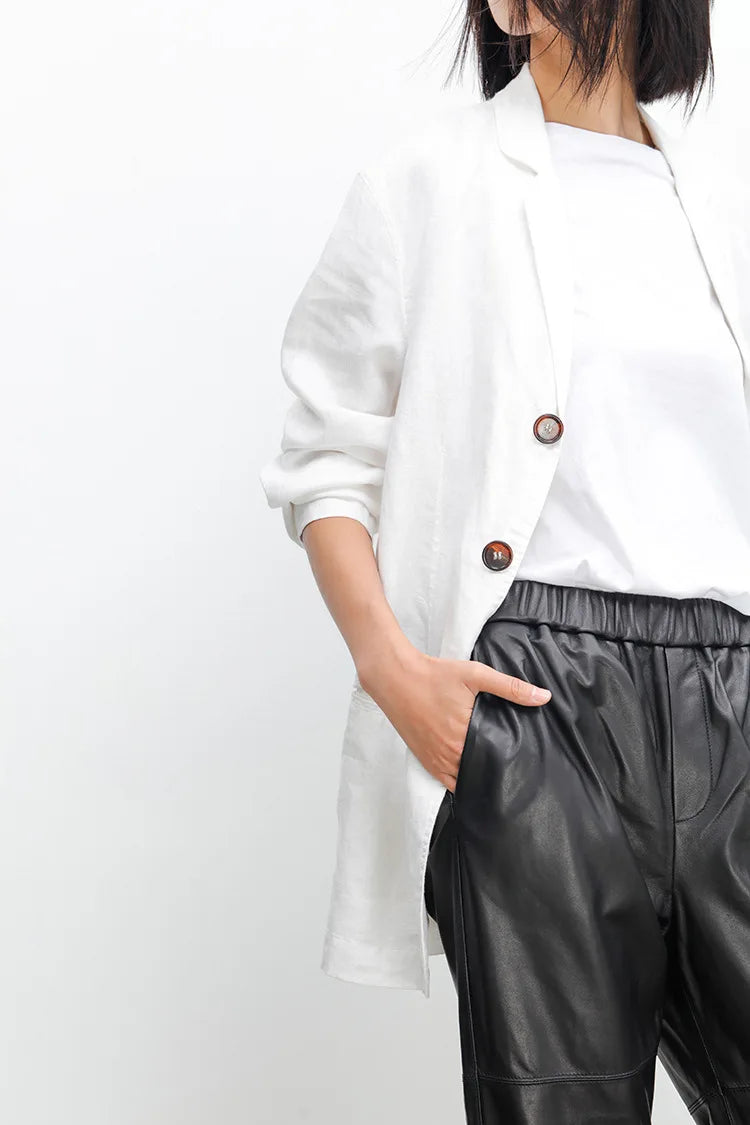 Women’s Genuine Sheepskin Leather Pants – High Waist Straight Fit Ankle-Length Trousers