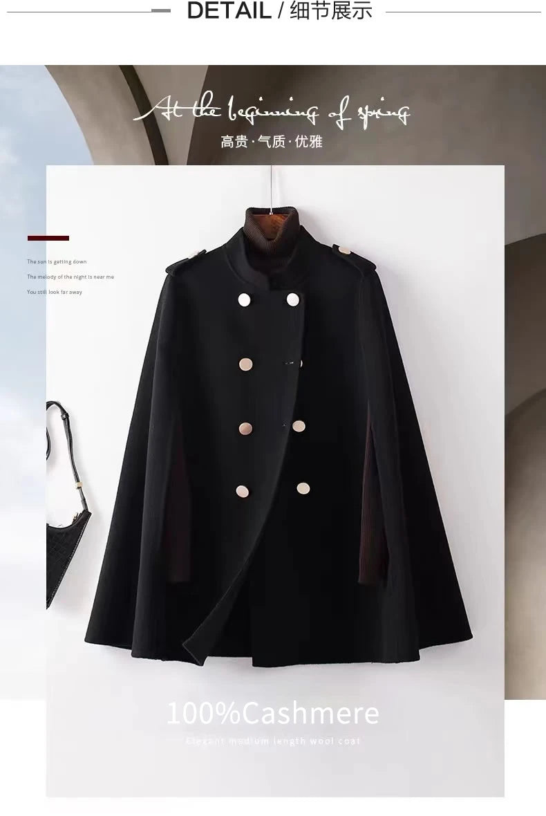 Ladies’ 100% Cashmere Double-Sided Long Jacket – Thick Classic Business Coat for Autumn & Winter