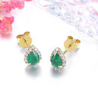 Lohaspie Customized Emerald and Diamond Stud Earrings - Genuine 14K Yellow Gold, 0.66 Carat Gemstone Jewelry