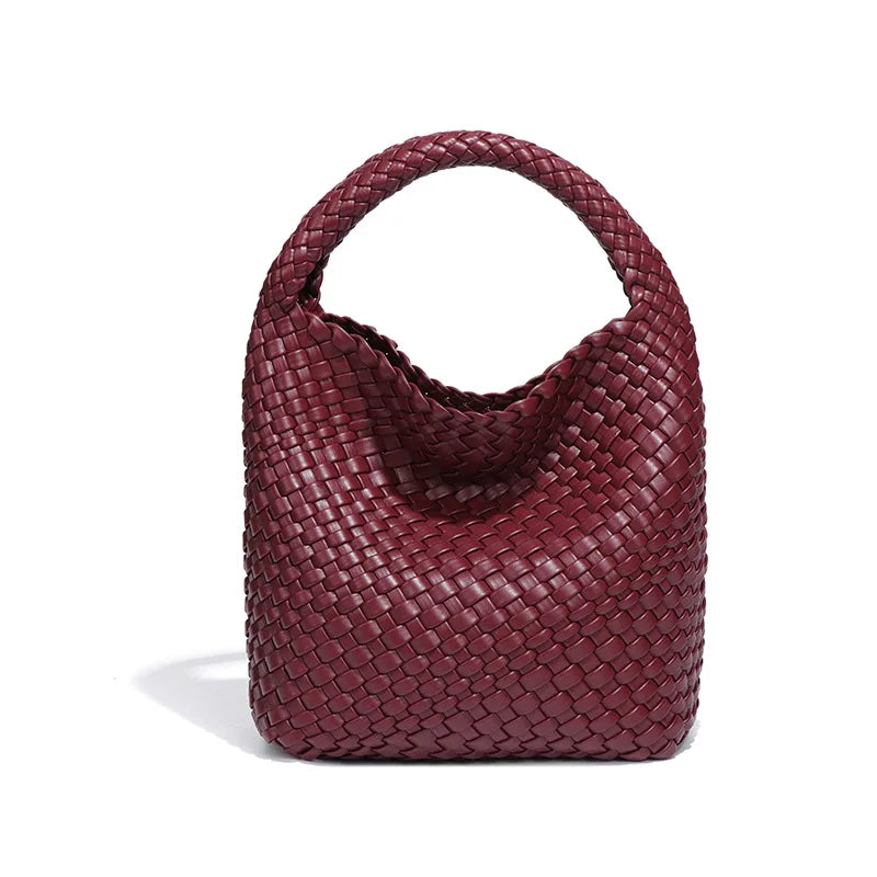 Women's Boston Bag 2025 Fall Winter New Woven Bowling Bag Unique Design Handheld Pack Trendy Light Luxury PU Leather Handbag