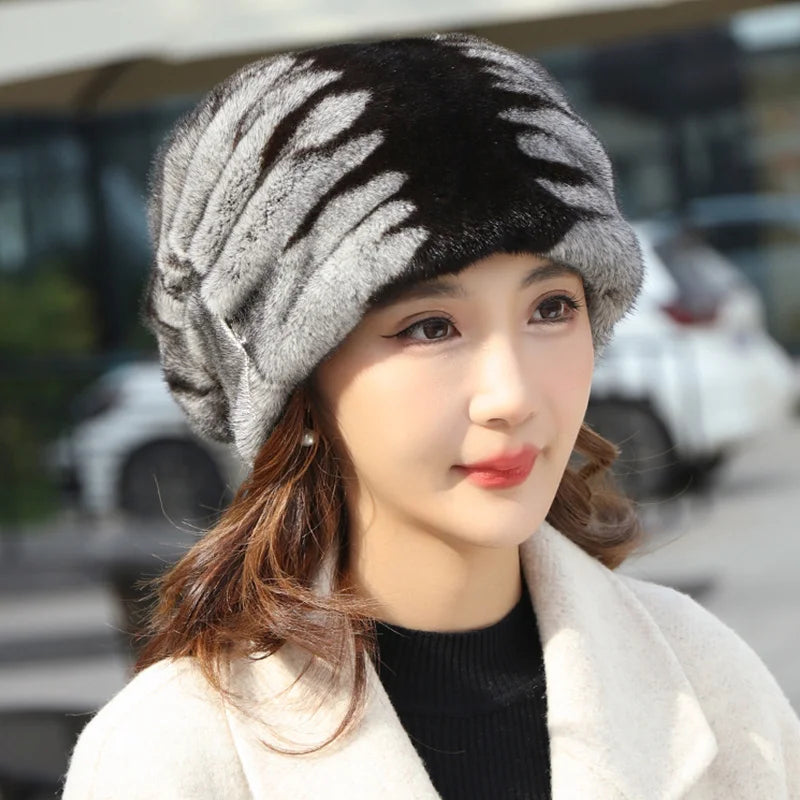 Whole Real Mink Fur Hat For Women's Caps Luxury Fashion Brand Real Fur Cap Christmas Hat Warm In Russian Winter Lady Fur Hat