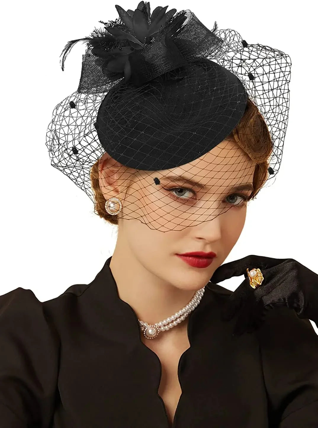 Vintage Fascinator Hat for Women – 20s/50s Pillbox Style with Flower & Veil for Kentucky Derby, Wedding, or Tea Party