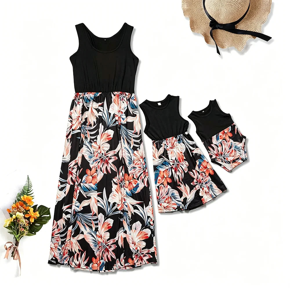 Summer Mother Daughter Dress Women Children's Clothing Vestido Baby Romper Boho Maxi Dress Family Matching Outfits Girls Dresses