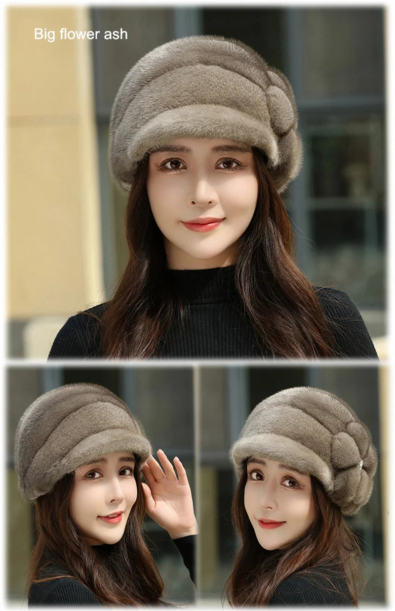 Russian Fur Hat Winter Warm Natural Mink Fur Hats for Women Classic Luxury Caps Earflap Christmas Hat Luxury Lady Real Mink Hat