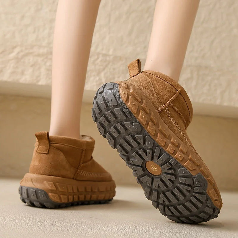 Women’s Fur-Lined Winter Snow Boots with Thick Anti-Slip Sole – Durable Low-Top Outdoor Cotton Shoes