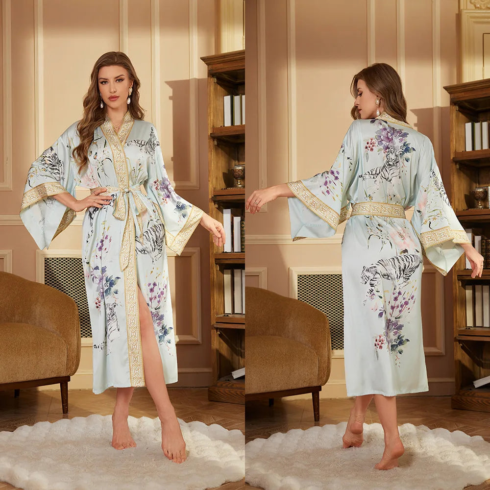 Women’s Satin Long Robe – Elegant Silky Dressing Gown with Belt | Spring & Autumn Pajama Robe