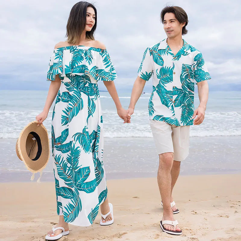Beach Ware Clothes for Family Shirts Set Vacation Long Mother and Daughter Blue Dress for The Sea Resorts Look Father Son Outfit