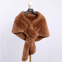 Luxury Hand Knitted Women’s Winter Rex Rabbit Fur Cape Shawl