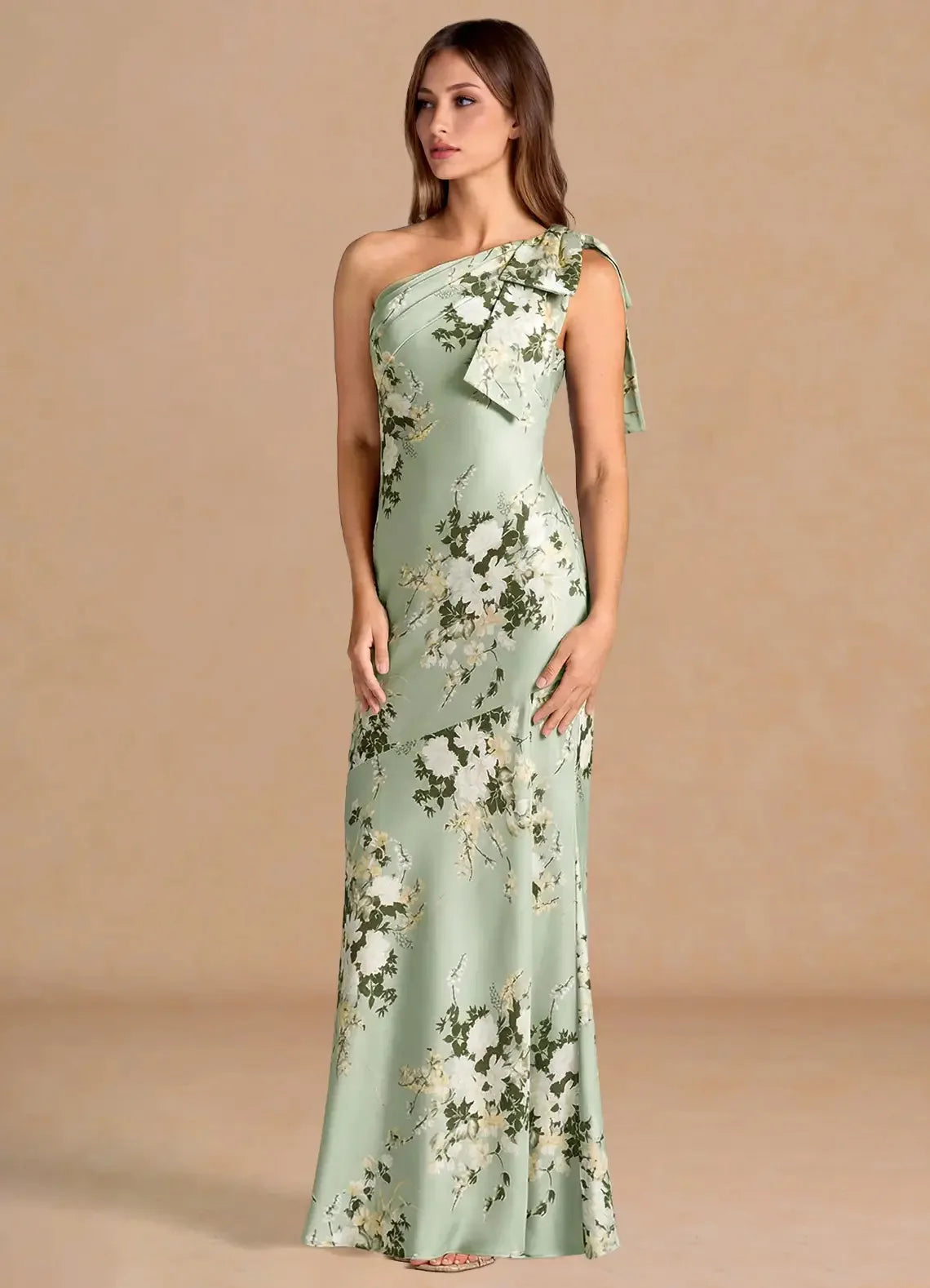 Elegant One-Shoulder Floral Embroidered Mermaid Evening Gown – Backless Floor-Length Formal Dress