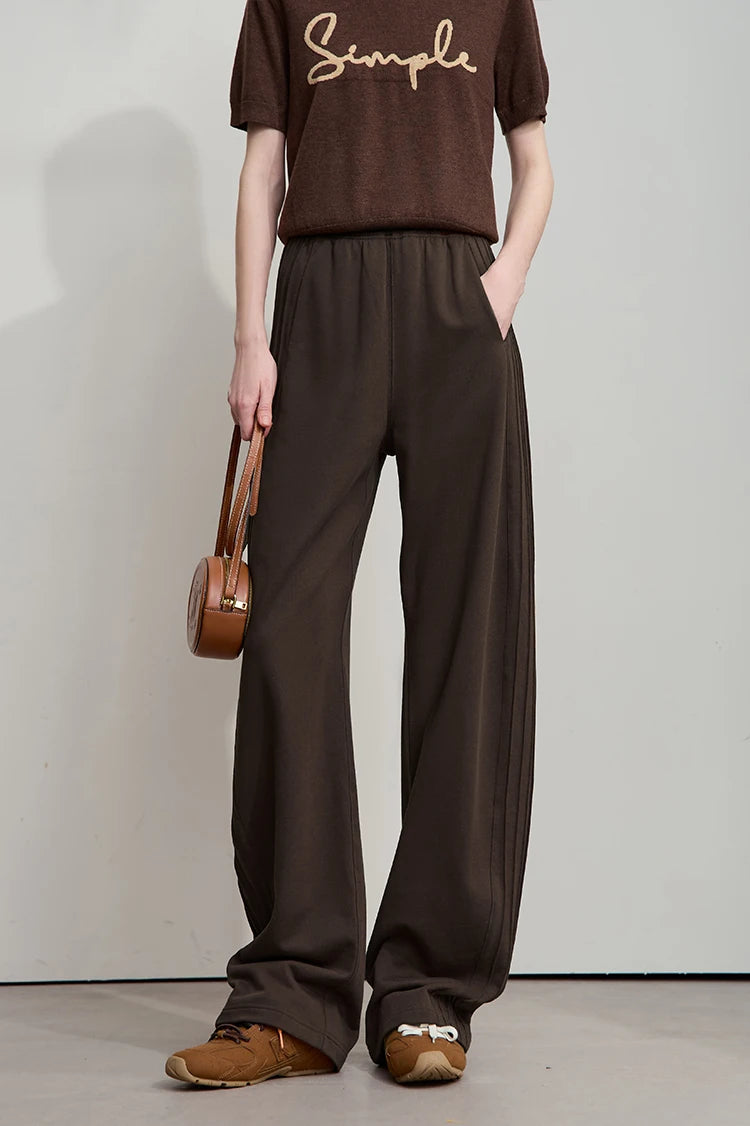 Minimalist Cotton Knit Wide Leg Pants – Loose Casual Trousers for Women
