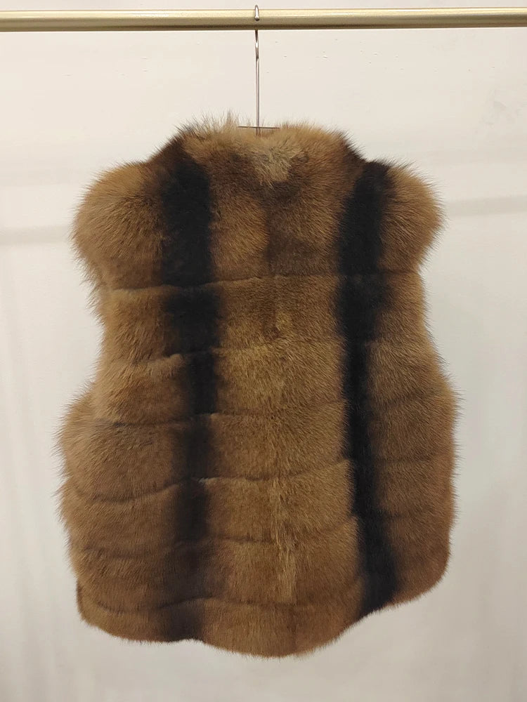 Women’s Luxury Natural Fox Fur Vest – Thick Real Fur Waistcoat for Autumn & Winter, Warm Elegant Outerwear