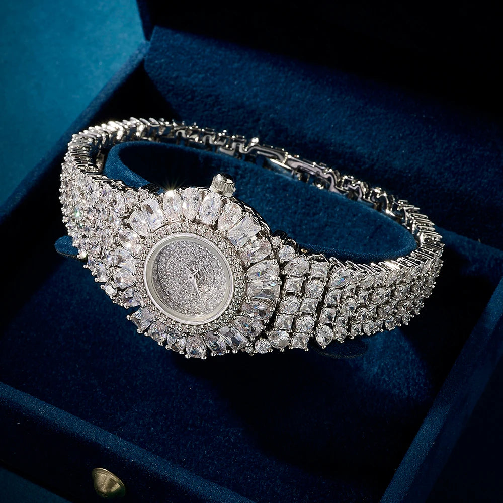 Silver bracelet with diamond accents on a blue velvet background - HER SHOP