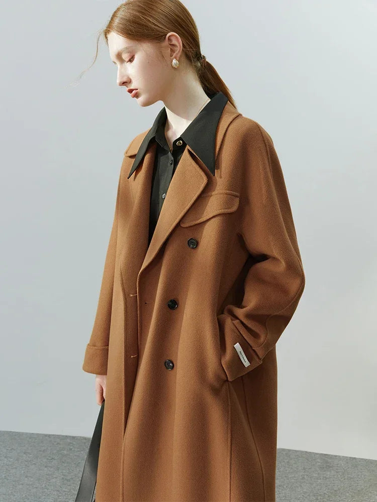 Full Woolen Long Coat for Women – Hepburn Style Double-Sided Gentle Color Autumn Winter Coat