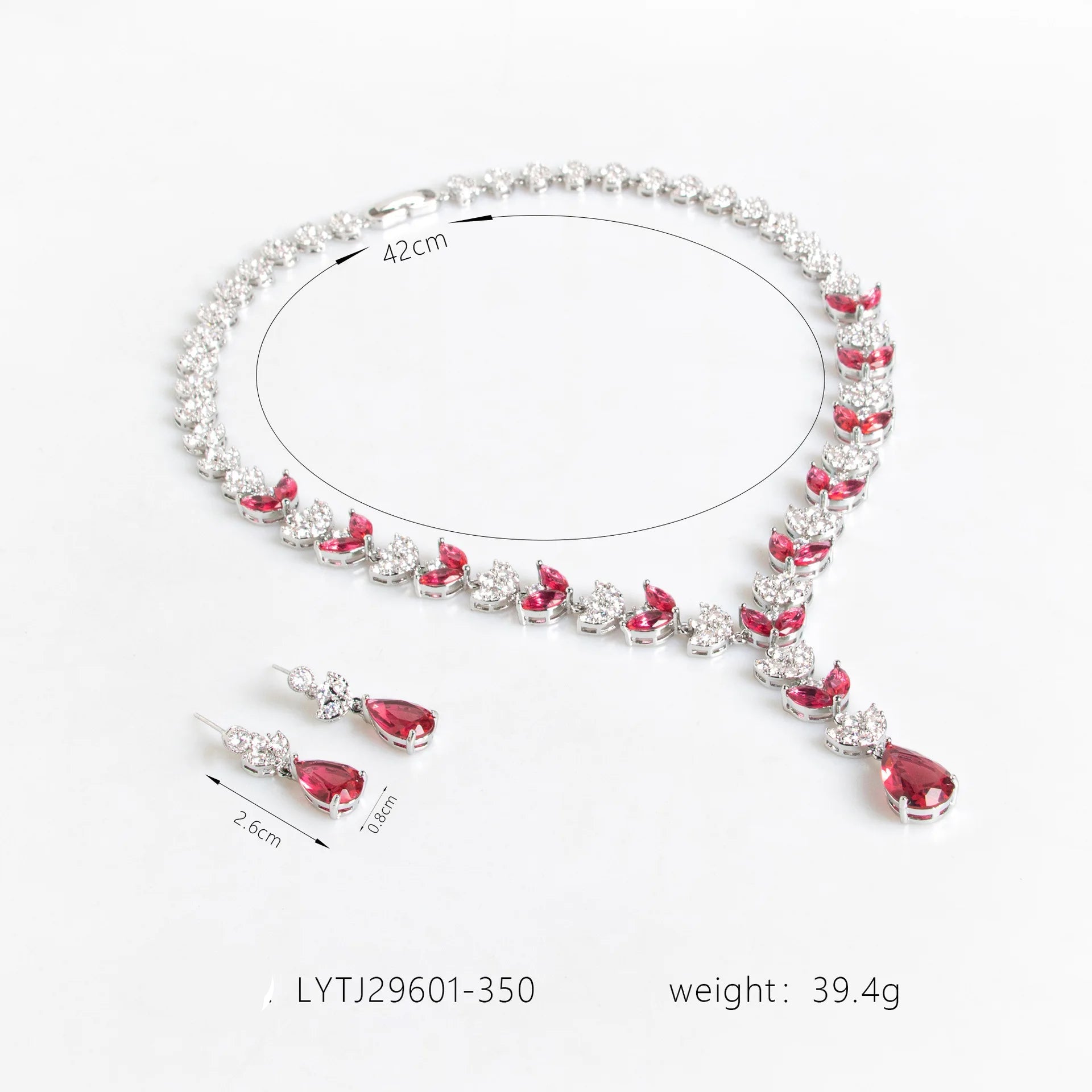 Jewelry set with necklace and earrings on a White background